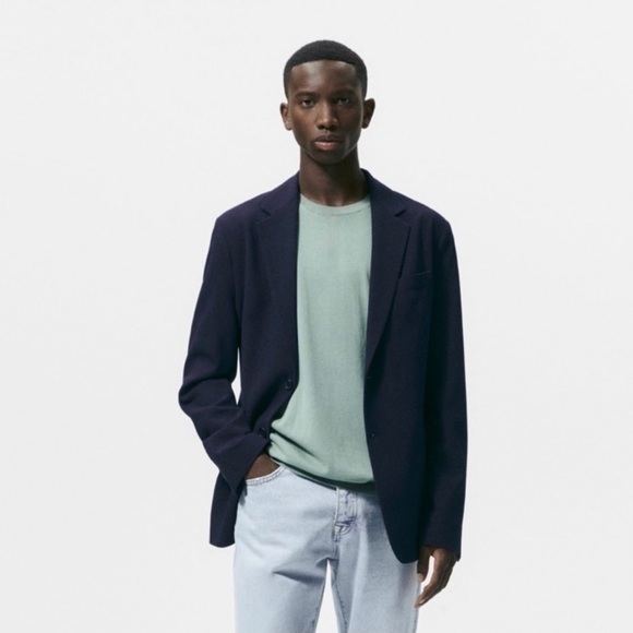 Zara Man navy blue blazer size USA 38 two buttons classic elegant casual - Picture 2 of 16